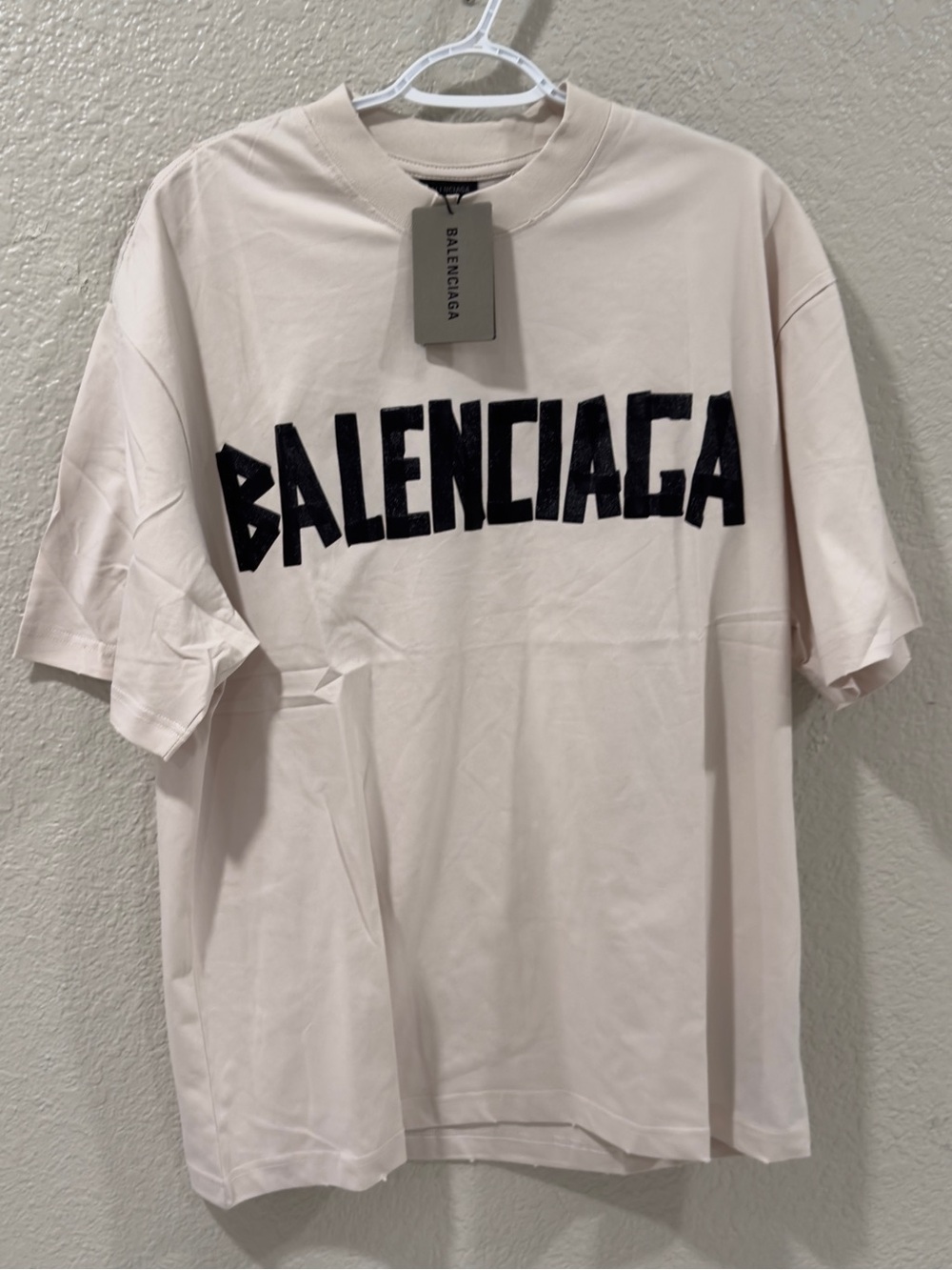 Balenciaga Short Sleeve Logo Tee in Light Beige Large oversized like XL